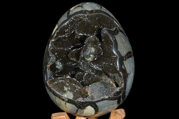 Septarian Dragon Egg Geode - Black Crystals #78547